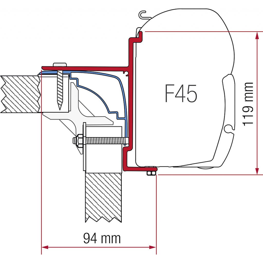 FIAMMA Adapterkit FIAMMA 4-tlg. zu Wandmarkise F45 S / F45 L passend für Bürstner / Laika Ecovip / Hobby