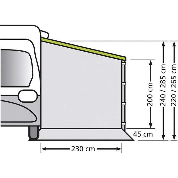 Eurotrail Universal Seitenwand für Wohnwagen und Reisemobile mit Auszug 250 cm ohne Fenster