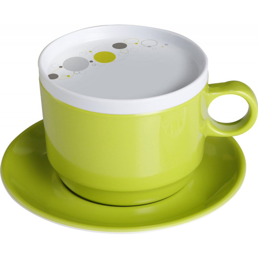 BRUNNER Tasse Melamin Brunner mit Untertasse und Deckel Fb. Space