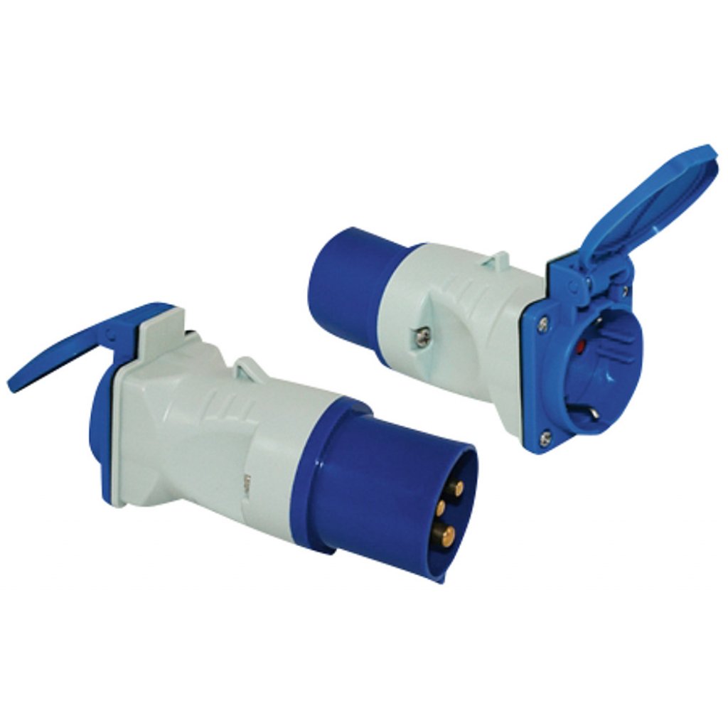 H.A.B.A. Adapter CEE 17 Stecker / Schukosteckdose mit Klappdeckel Farbe blau / weiß