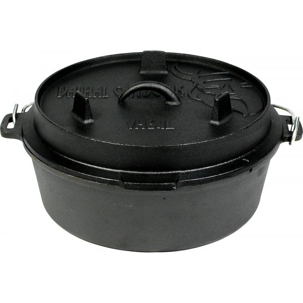 VALHAL OUTDOOR Feuertopf Dutch Oven VALHAL OUTDOOR Gusseisen flacher Boden 6