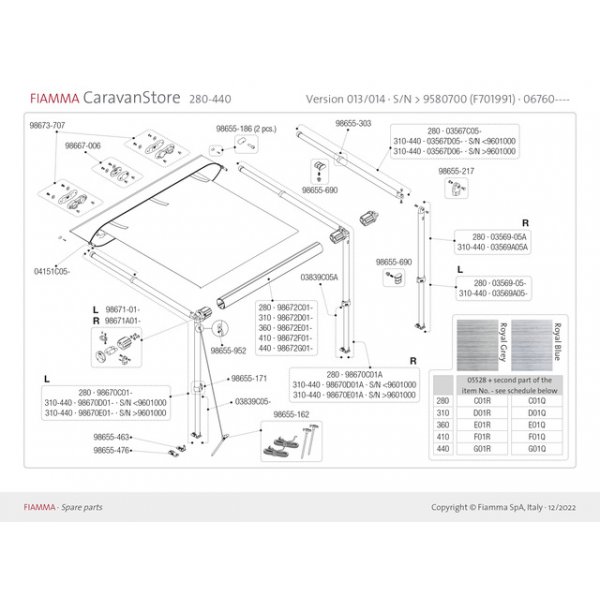 FIAMMA Stützfußstück links zu Caravanstore Version 280-44 2005 / 2007 und zu F35pro 270-300